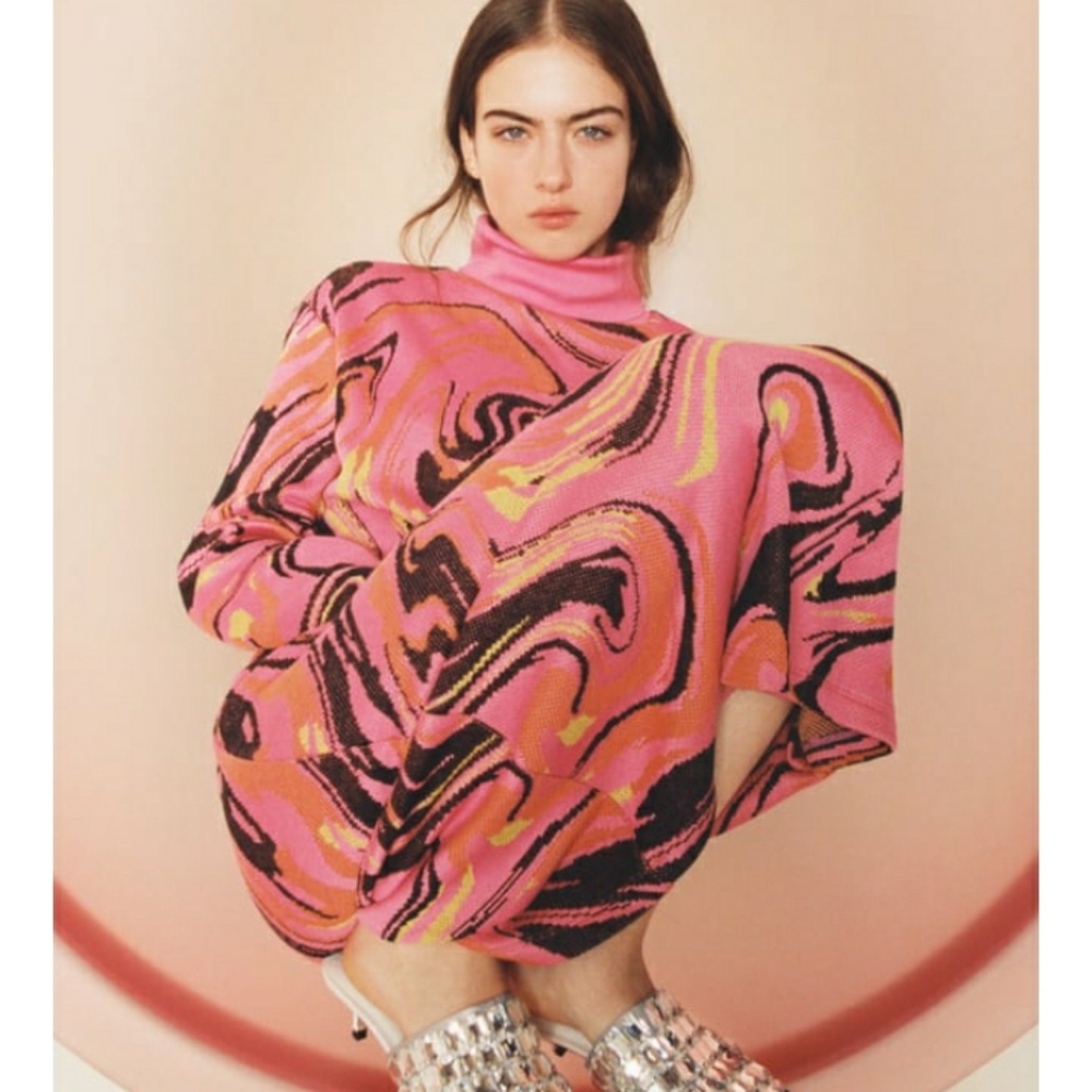 Zara belted jacquard dress pink